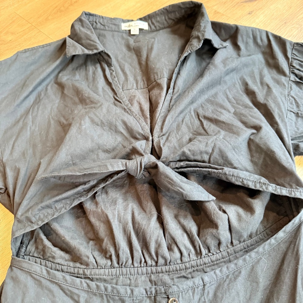For Love & Lemons Black Organic Cotton Tie Front Cutout Mini Dress Womens Medium - Picture 4 of 9